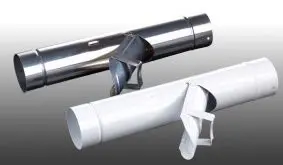 Regenwasserklappe aus Aluminium, mit integriertem Laubfang. Einfach ins Fallrohr montieren und die Regentonne füllt sich von selbst