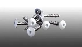 Weiße 5,5 x 35 / 45 mm Montageschrauben V2A mit Tx-Kopf für die Befestigung der Querriegel am Pfosten