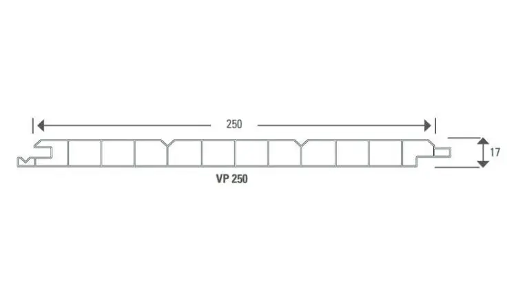 PVC Paneele, 17/250, mit Profil - Weiße 3000 mm Nut- und Feder-Hohlprofile