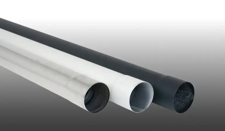 Die Fallrohre für unsere Aluminium-Dachrinnen bieten wir in praktischen Längen von 1000 und 2000 mm. Farben: Pressblank,  Weiß und Anthrazit.