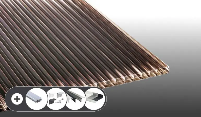 Polycarbonat Stegplatte - 16 / 20 mm - 3-Fach - Bronze im Set