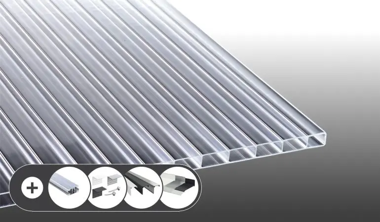 Acryl Stegplatte - 16 / 32 mm - Glasklar im Set