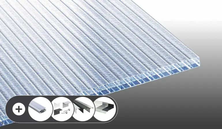 Polycarbonat Stegplatte - 16 mm - 3-Fach - Eiskristall im Set