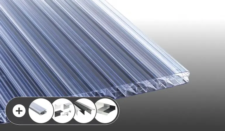 Polycarbonat Stegplatte - 25 mm - Fachwerk - Glasklar im Set