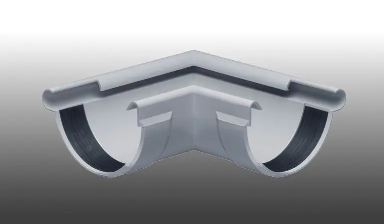 Mit dem Inefa Dachrinnenwinkel verbinden Sie Ihre NW 100 Regenrinne über einen 90°-Außenwinkel, z. B. an außenliegenden Hausecken