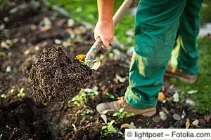 Gärtner gräbt Erde um