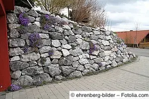 Bepflanzte Mauer aus Natursteinen