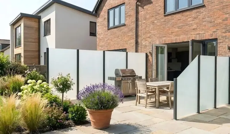 Satinierter Glaszaun (ESG) als dekorativer Sichtschutz