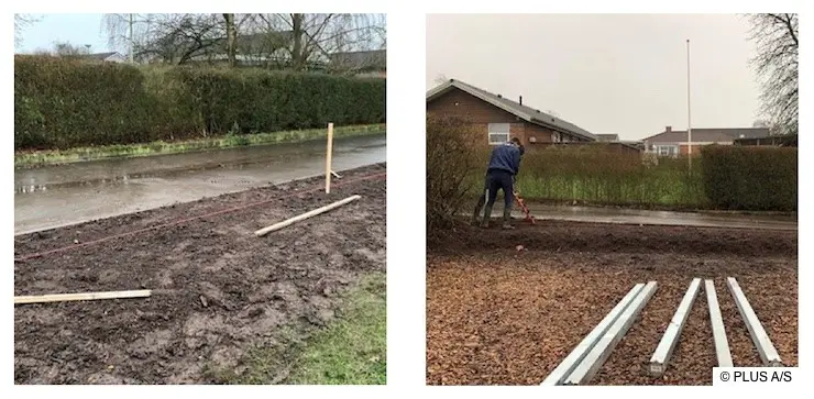 Mit einem Erdbohrer sind die Pfostenlöcher in kürzester Zeit ausgehoben