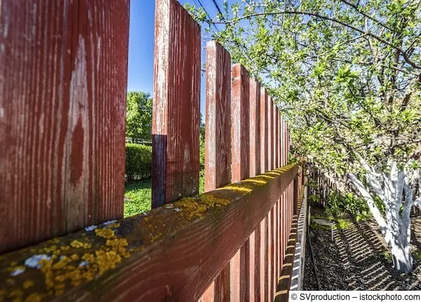 Detailaufnahme rustikaler Gartenzaun aus Holz