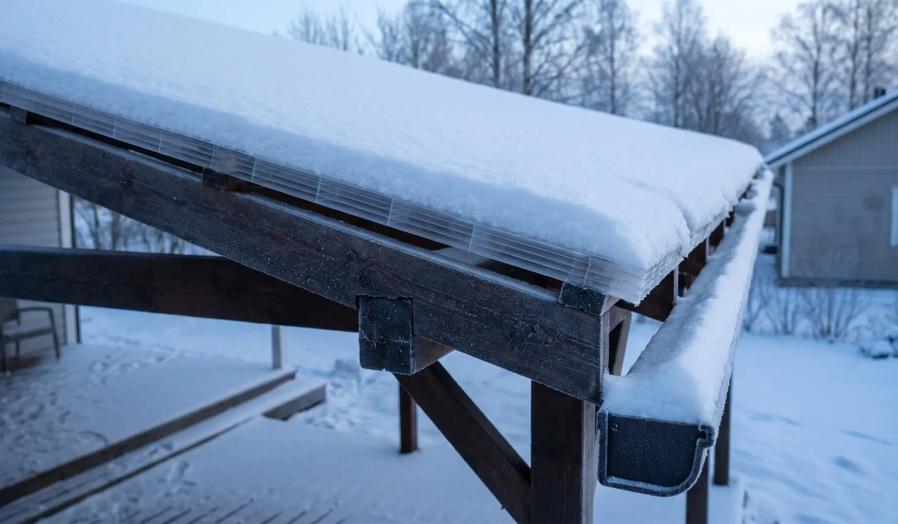 Terrassendach mit Doppelstegplatten nach Schnee und Windbelastung