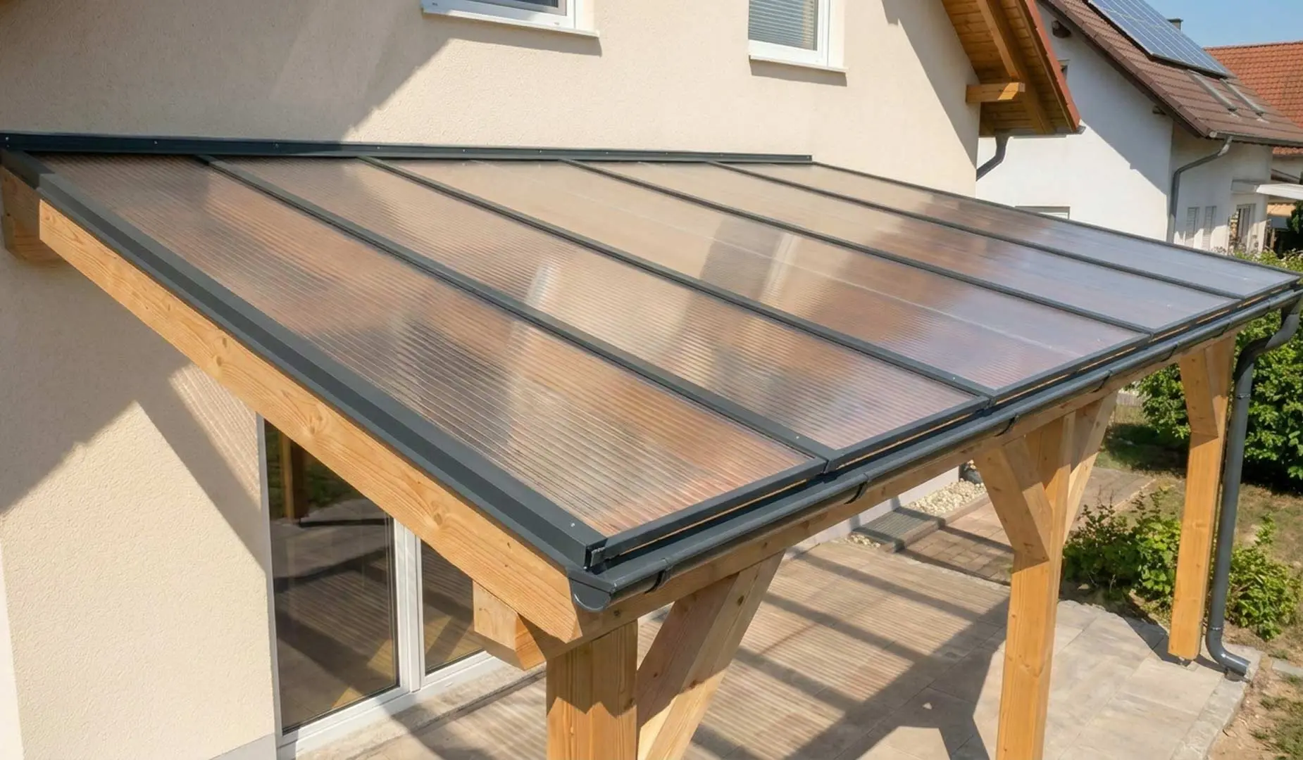 Doppelstegplatten-Terrassendach in der Sonne