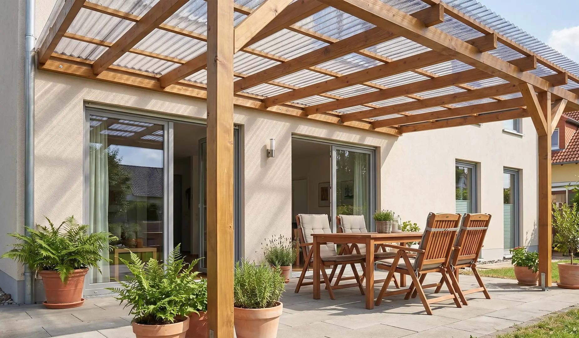 Terrassenüberdachung mit Wellplatten Komplettset